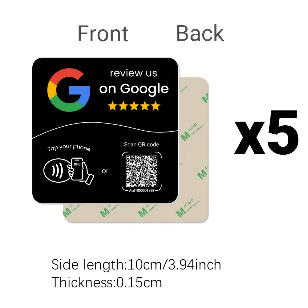 HACHANLUN programmable NFC 215 square for Google Review Card NFC Station Table 13.56Mhz QR code editable Standing Card