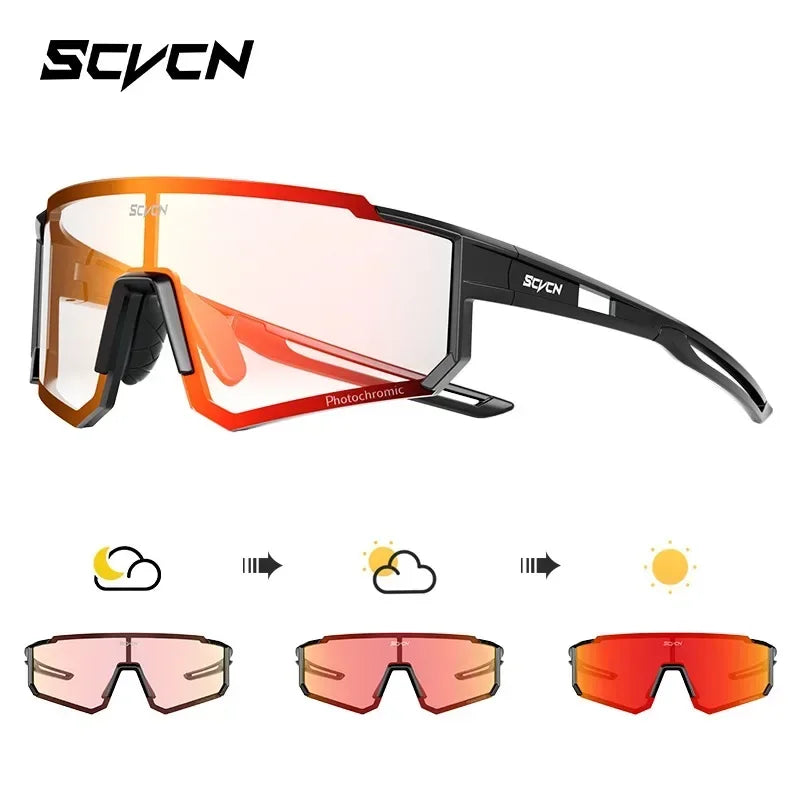 SCVCN Photochromic Sunglasses Cycling Glasses Outdoor Cycling Road Mountain Bike Glasses Men and Women Casual Hiking Windproof
