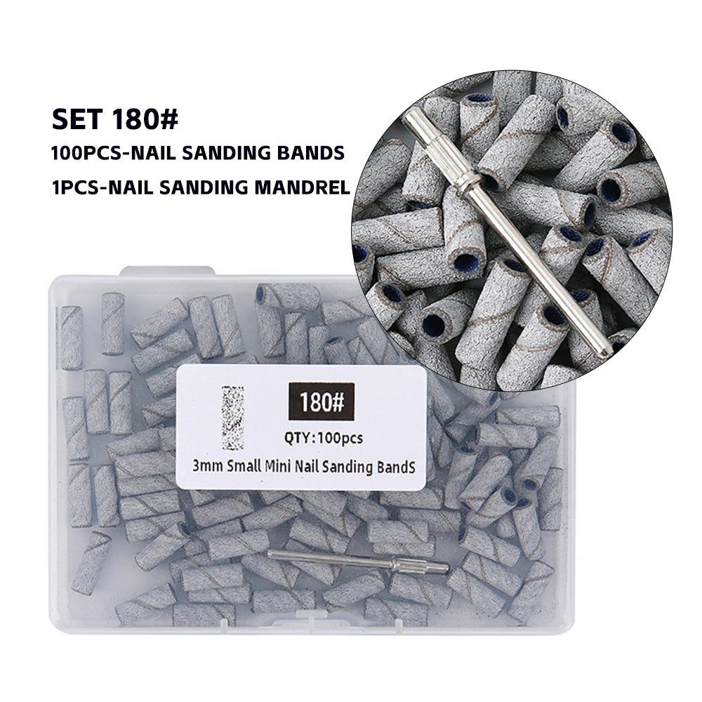 3mm Nail Sanding Bands-80/120/180/240 Grit Mini Nail Drill Bit Electric Nail File Accessory Polishing Manicure Tool 50/100pcs