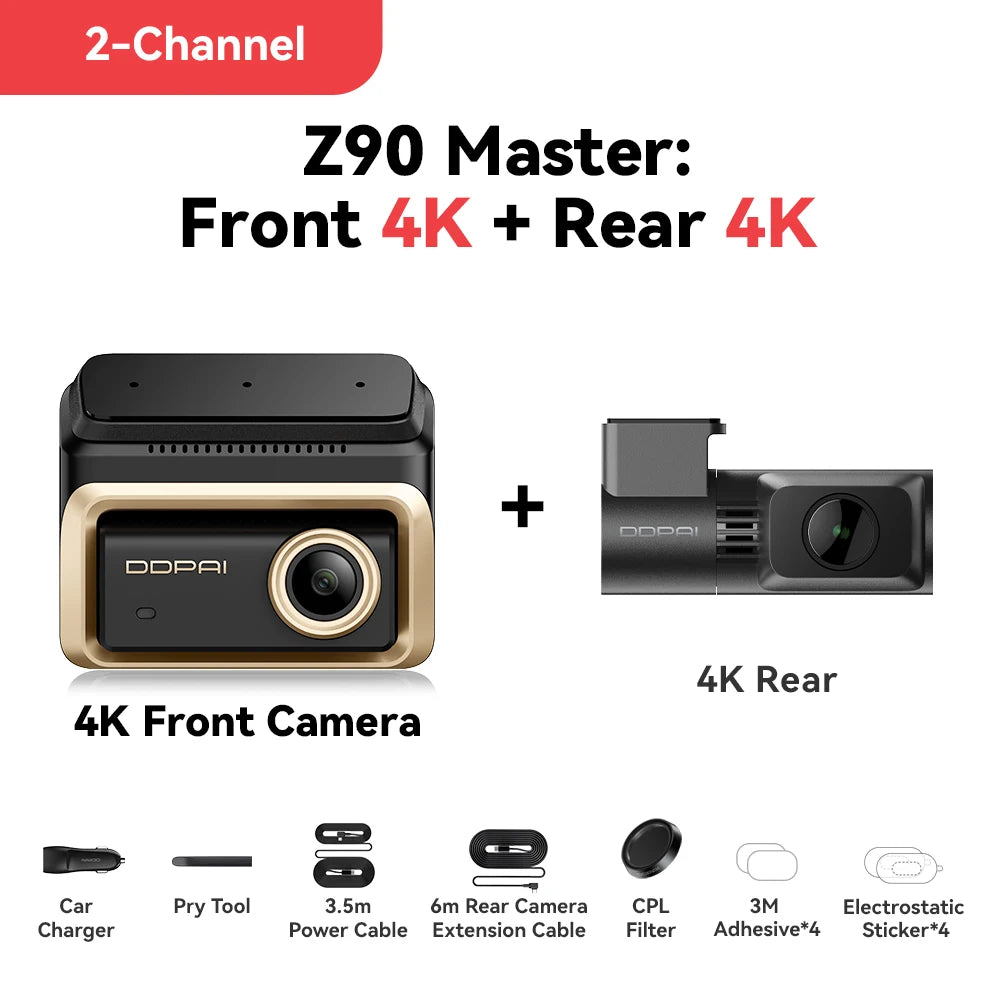 DDPAI 4K+4K New Z90 Master Dual 4K Front Rear Dual HDR for Sony Car Dash Cam ADAS Parking 5GHz WiFi Camera DVR Video Recorder