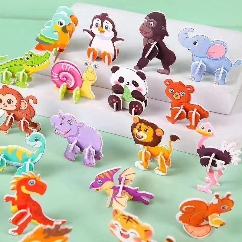 30pcs/set 3D Cartoon Puzzles Educational Toys Insect, Dinosaur, Animal, and Vehicle Themes 3D DIY Cardboard Puzzles