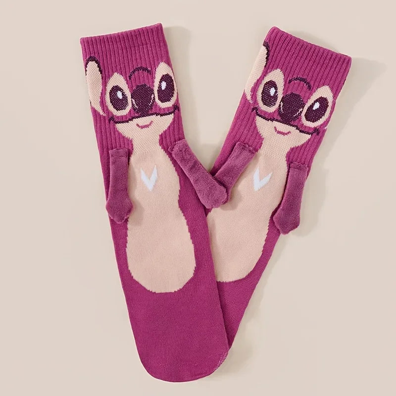 Disney Stitch hand in hand sock sock female Japanese cartoon cartoon tube stack sock cute children Christmas sock gift