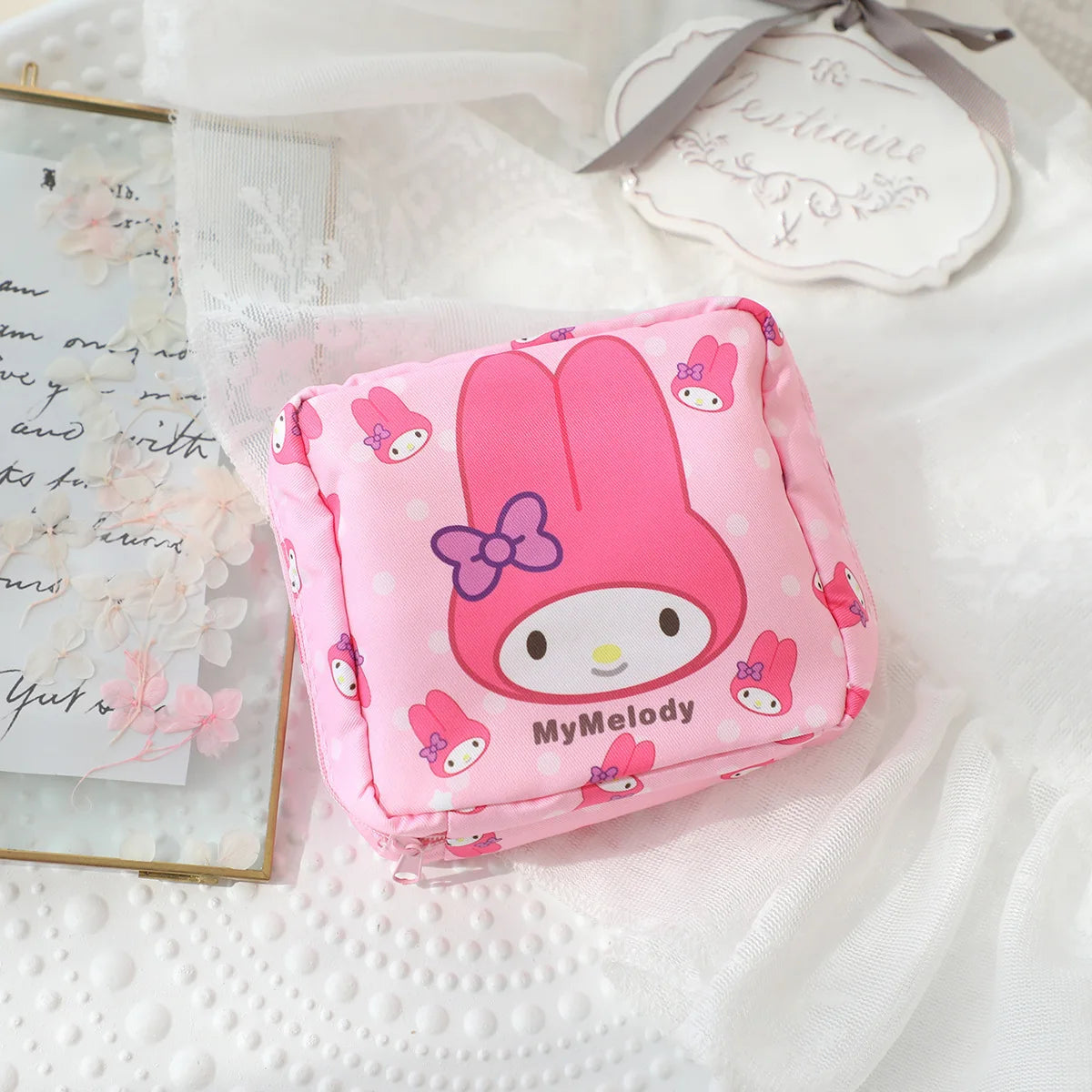 Hello Kitty Kuromi Menstrual Bag Cute Girly Cinnamoroll Hangyodon Pochacco Capacity Sanitary Napkin Storage Bag