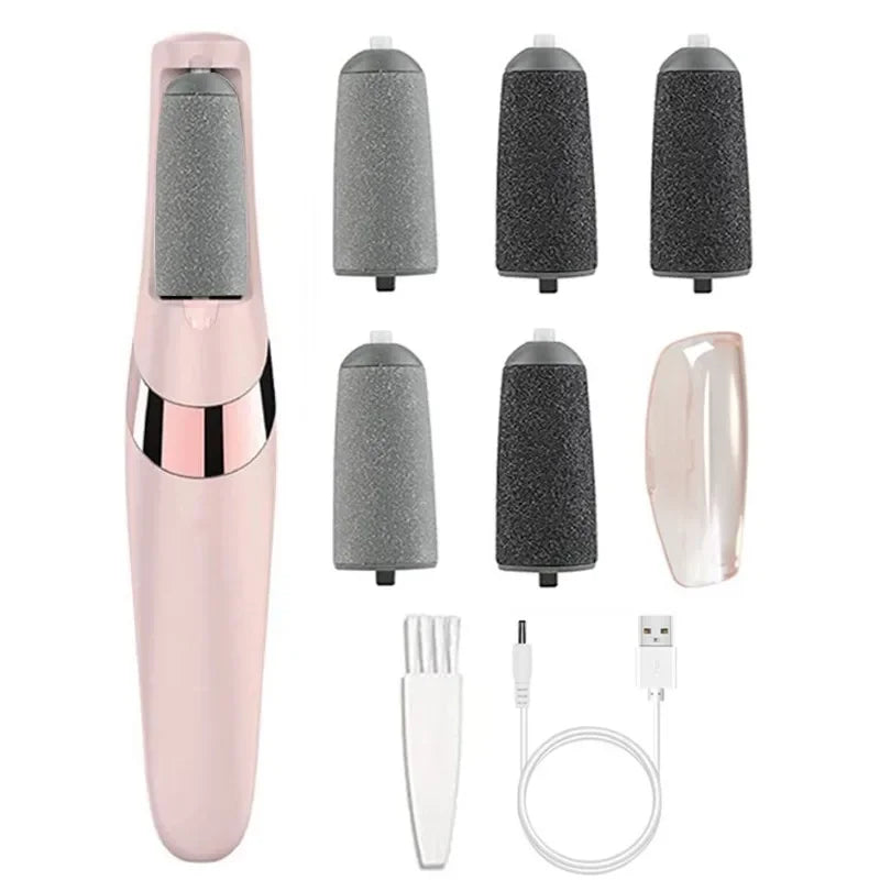 NEW in USB Electric Dead Skin Pedicure Automatic Foot Grinder Rechargeable Roller Feet Pedicure Tool with Removable Roller Heads