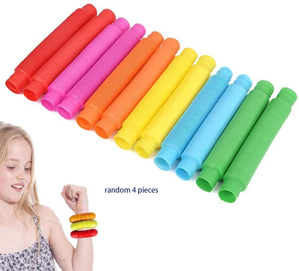 4 Pack Mini Pop Tube Sensory Fidget Toy Colorful Heavy-Duty for Construction Building Educational Toys for Stress Autism ADHD