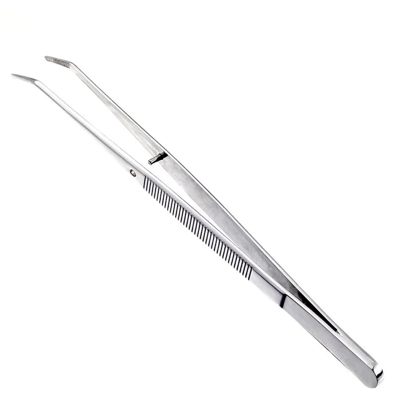 Stainless Steel Tweezers, with Curved Serrated Tip Multipurpose Tweezers Sewing Machine Tweezers Forceps for Craft Repairing