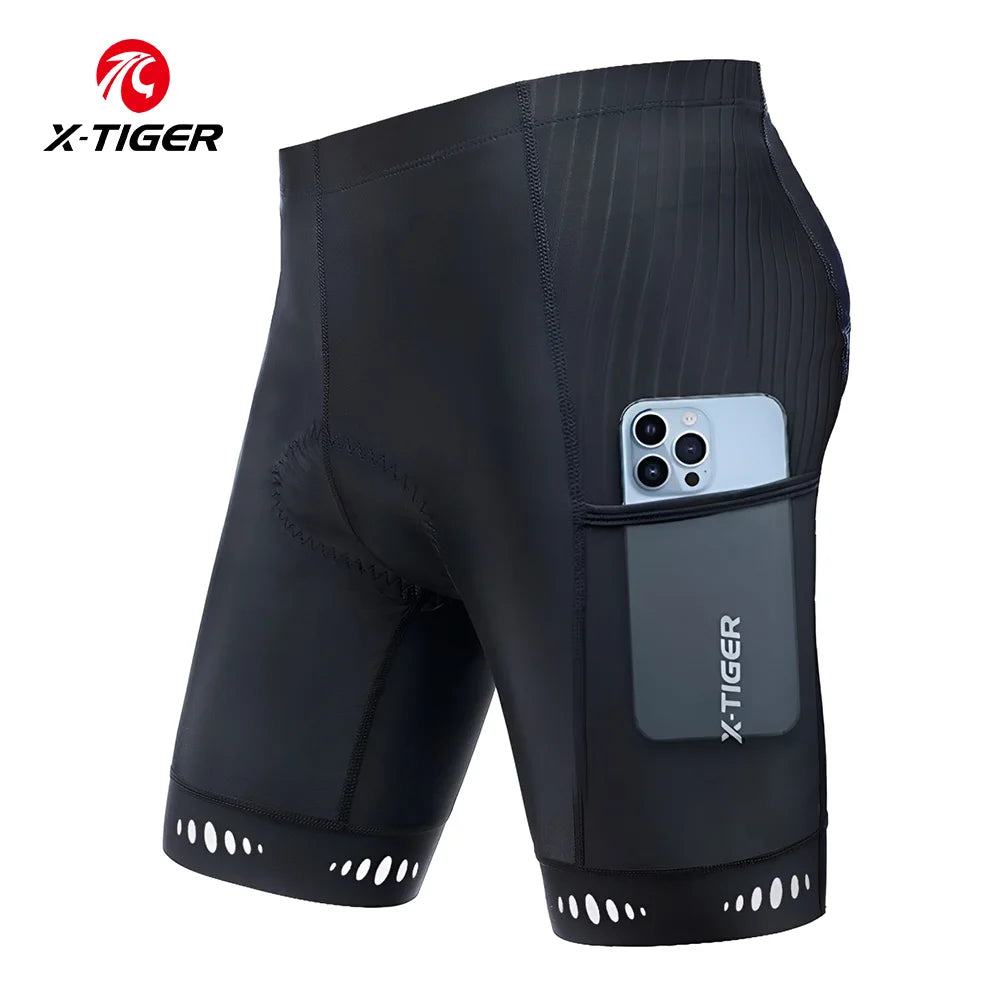 X-TIGER Men's Cycling Bike Bib Short with Phone Pockets 5D Padded Shockproof Breathable Quick-Dry Biking Bicycle Bib Tights