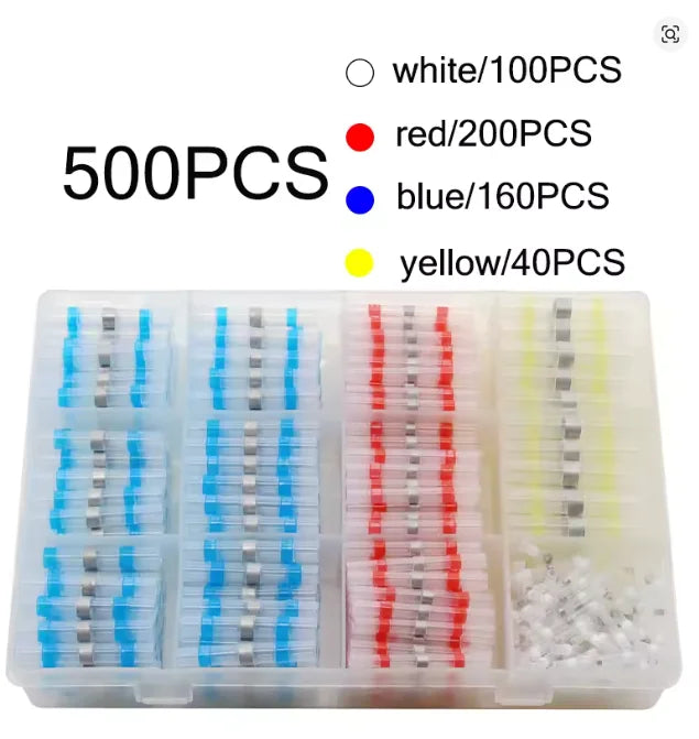50-500PCS Waterproof Heat Shrink Solder Seal Wire Connectors 26-10 AWG Adhesive Butt Splice Terminal Kit for Cable Repair