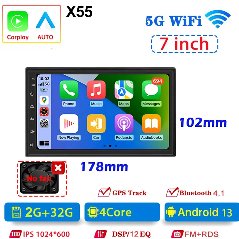7 9 10"2 Din Car Audio Android 13 Android auto Wireless Carplay 64G Automotive Multimedia Player BT GPS Car intelligent Systems