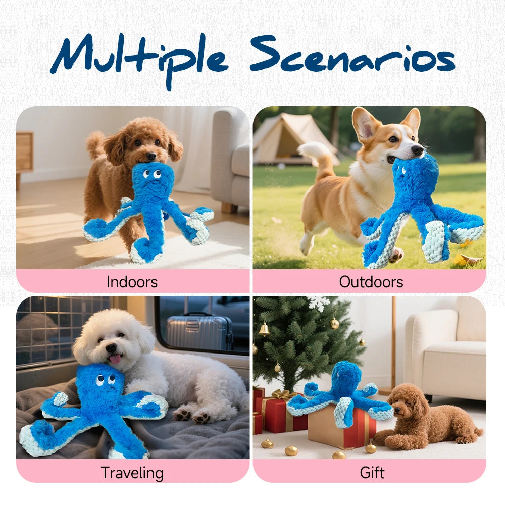 Octopus Pet Plush Toy Cat Dog Squeaker Squeaky Octopus Toy Bite Resistant Puppy Interactive Training Teeth Cleaning Chew Toys