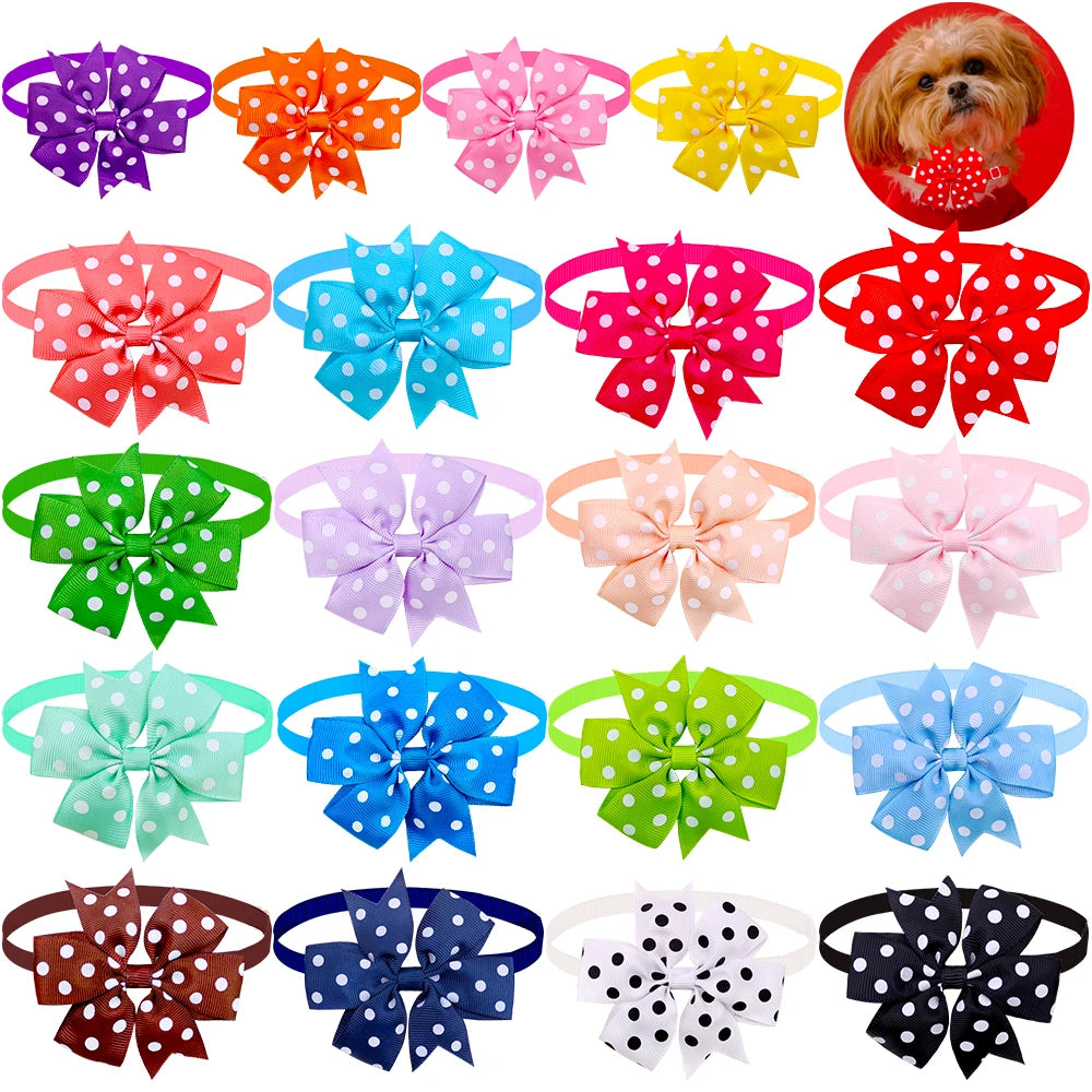 50pcs Dog Bowtie Dot Solid Bow Tie Collar For Small Dogs For Dog DIY Bowties Necktie Pet Grooming Accessories For Small Dogs