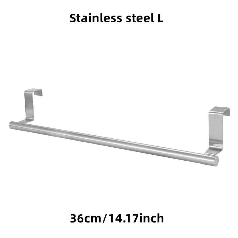 1Pcs Towel Rack Over Door Towel Bar Hanging Holder Stainless Steel Bathroom Kitchen Cabinet White Black Towel Rag Shelf Hanger