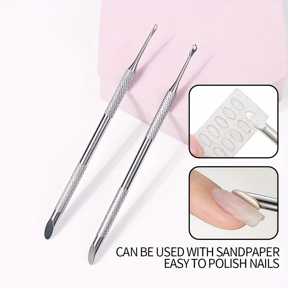 1/2pcs Stainless Steel Cuticle Pusher Nail Care Tool, Multifunctional Dead Light Beige Remover, Foot Pedicure and Manicure File