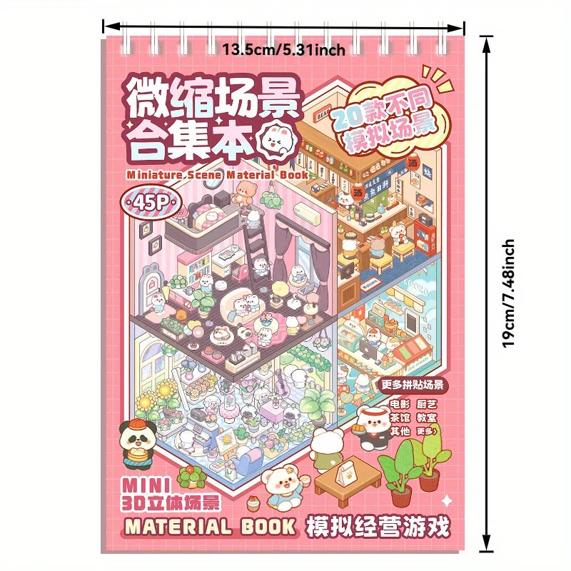 Mr Paper 45Pcs Scenes Cartoon Landscape Sticker Book Forest Village DIY 3D Sticker Cabin Scene Pocket Birthday Gift For Planner