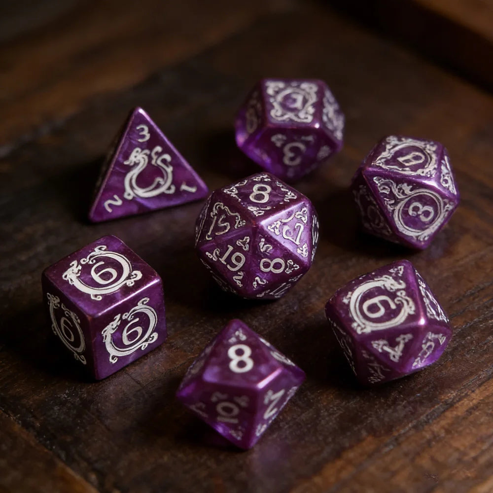 DND Dice 7Pcs/set Dragon Pattern Polyhedral Dices Role Playing D&D TRPG Board Game Dice As Gift Entertainment Accessories