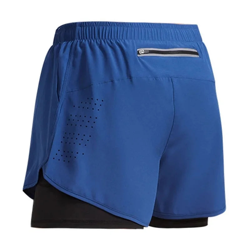 NEW Sport Shorts Men Sportswear 2 In 1 Short Pants Double-deck Beach Bottoms Summer Gym Fitness Training Jogging Running Shorts