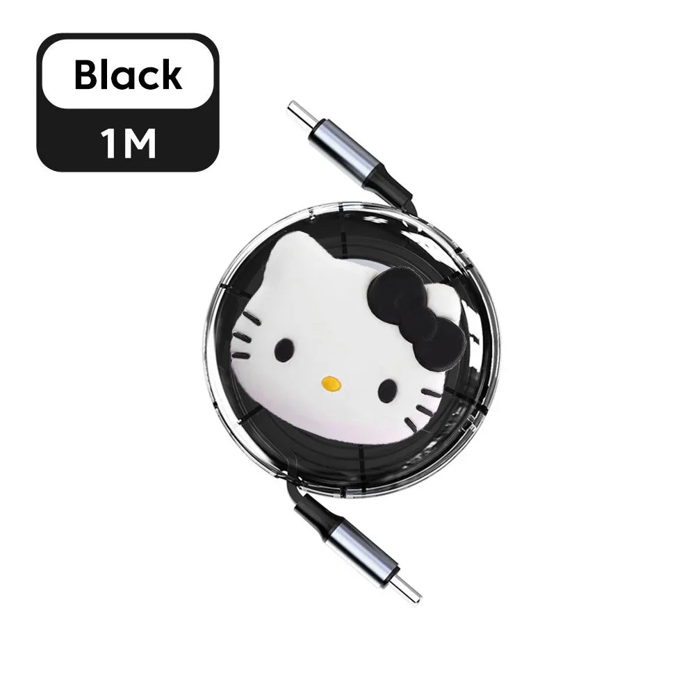 Sanrio Hello Kitty Cartoon Retractable PD 100W Cable USB Type C to Type C Fast Charging USB C to USB C Cable for iphone 15 Huawe