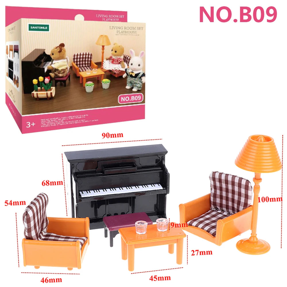 Miniature Furniture 1:12 Dollhouse Kitchen Livingroom Bedroom Set DIY Scene Doll Play Decoration Girl Toy House Gift