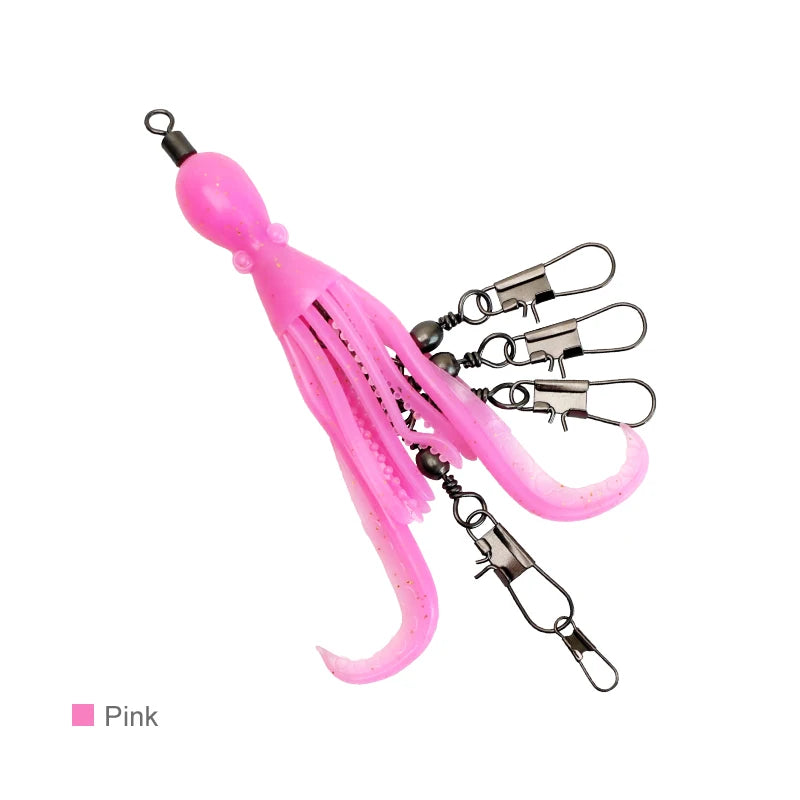 2pcs Silicone Octopus Bait Fishing Connector Pin Set Squid Jig Hook Swivels Bearing Rolling Swivel Solid Ring Tackle for Angling