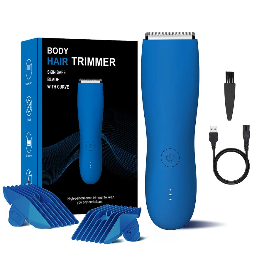 Men's Electric Groin & Body Shaver - Waterproof Dual Head Trimmer Kit w/ LED Light & Foil Blades