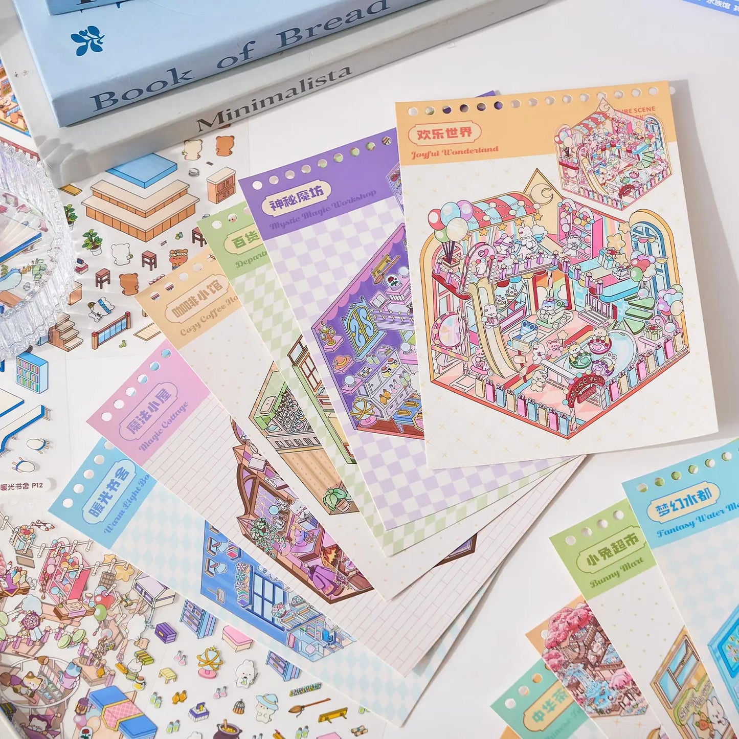 Mr Paper 49pcs/bag Business Town Series Mini 3D Miniature Scenography Sticker Book Visual Stacking Scene Stickers DIY Gift Decor