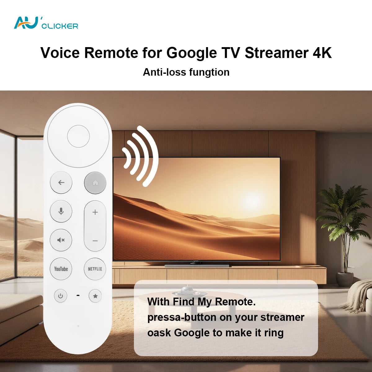 New RC-BT1991-V1 Replacement Remote Control Fit For Google TV Streamer 4K HDR Voice Remote Control with Find My Remote Feature