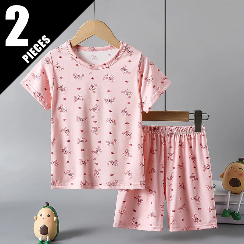 2-Piece Summer Children's Comfortable and Versatile Cute Short Sleeved Shorts Set for Boys and Girls Casual Home and Outdoor Set