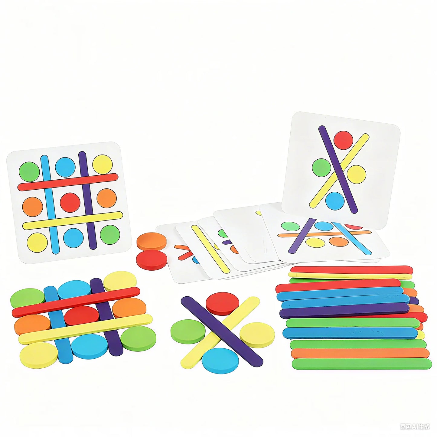 Kids Rainbow Stick Thinking Puzzle Wooden DIY Ice Cream Stick Puzzle Challenge Table Games Montessori Educational Children Toys