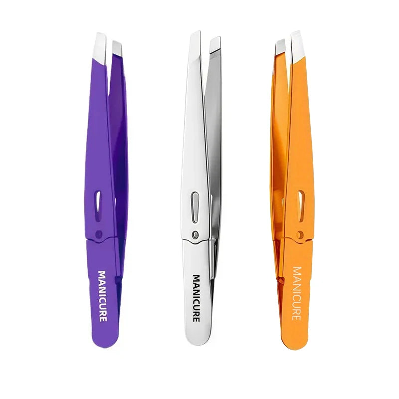 Stainless Steel Professional Eyebrow Tweezers High Brow Tweezers with Angled Tips Hair Removal Tweezers for Eyebrows and Beard