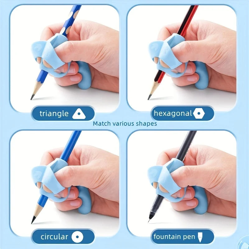 4pcs Grip Pen Corrector Set Writing Corrector Soft Rubber Writing Posture Grip Pen Handwriting Aid Correction Tool