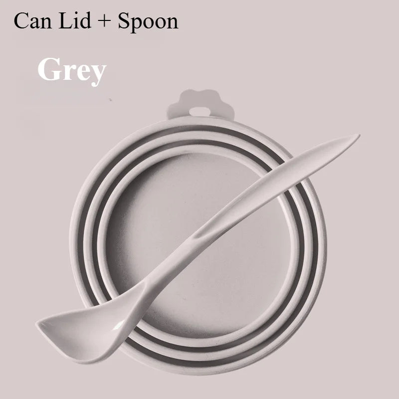 Pet Can Lid Fresh Silicone Cat and Dog Can Seal Lid Universal Adjustable Seal Lid + Spoon Food Storage Tool
