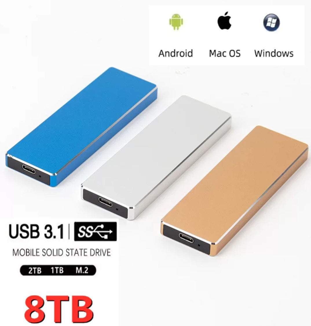 New Alloy Mini Slim SSD Hard Drive High Speed Mobile Solid State Drive 2TB 8TB 16TB Large Capacity Hard Disk External USB 3.1