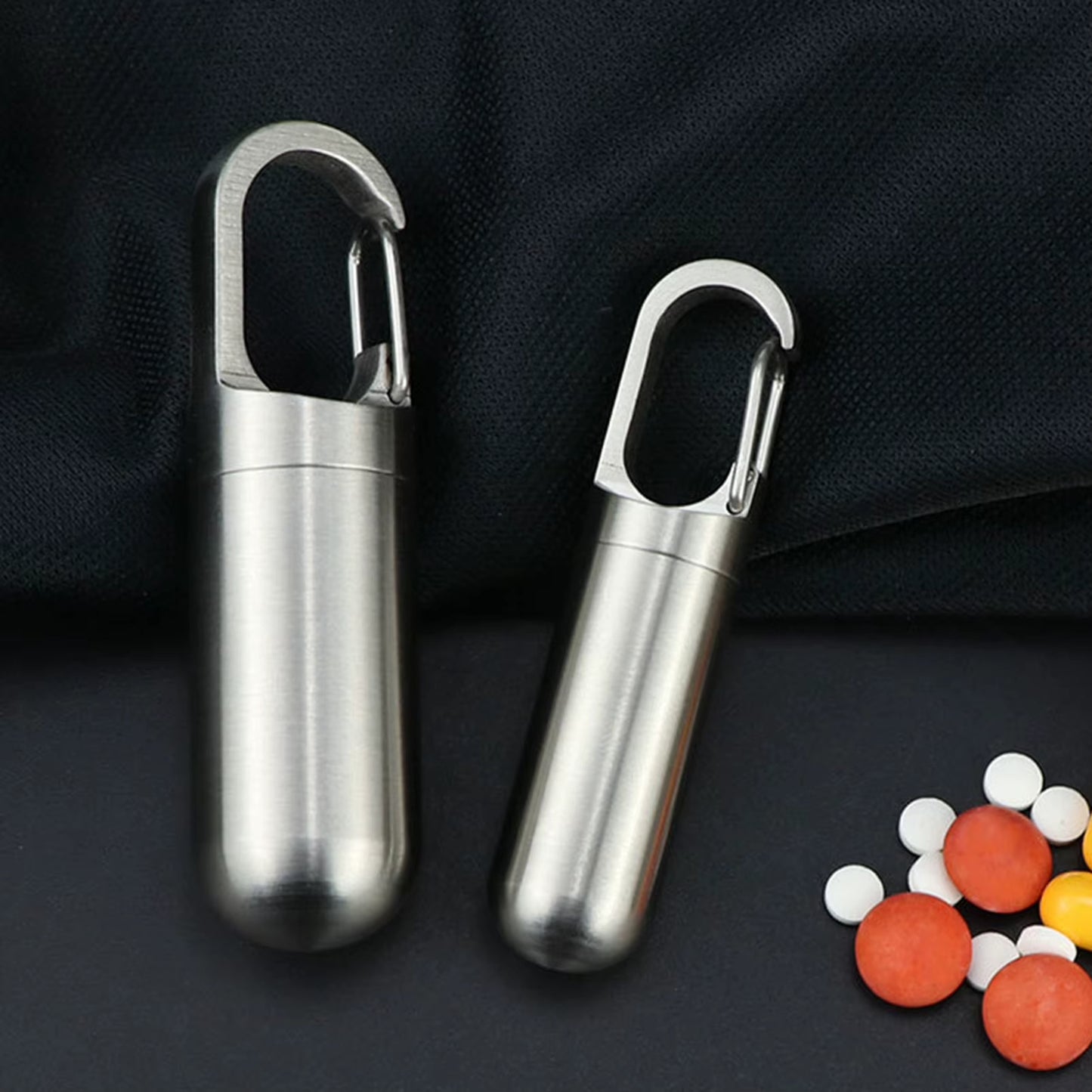 Stainless Steel Medicine Container Waterproof Portable Capsule Bottle Mini Keychain Medicine Bottle for Outdoor Travel