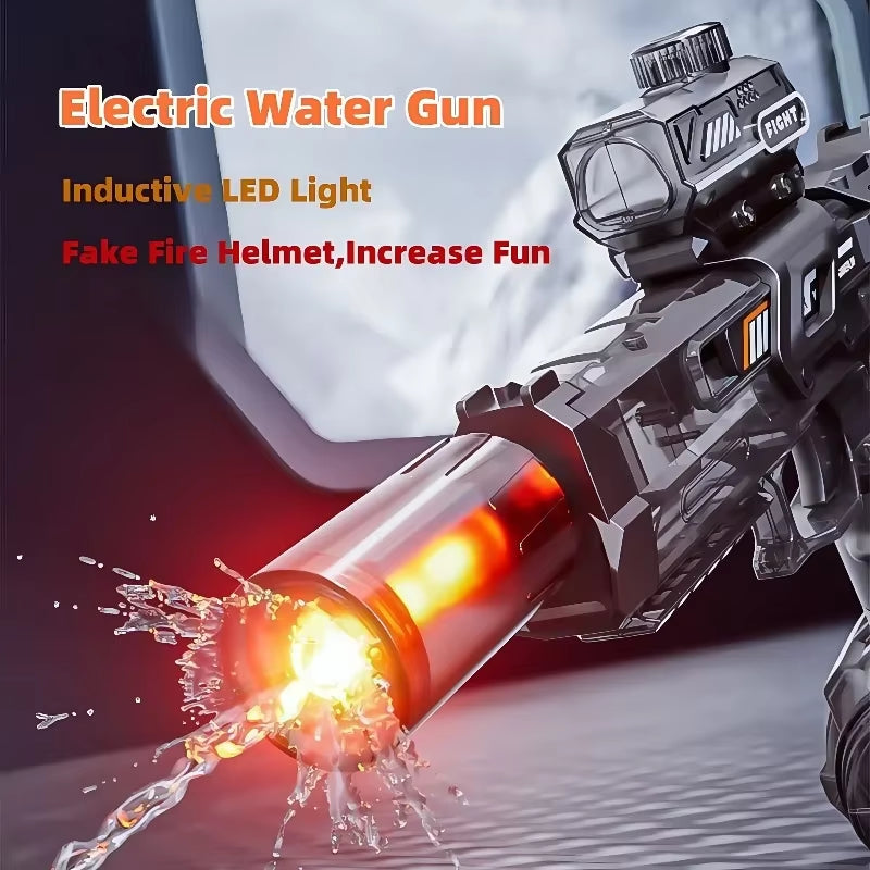 Electric Water Gun with Light Sprays Flame Effect Continuously High-Pressure High-Speed Powerful Outdoor Water Gun Xmas Toys USB