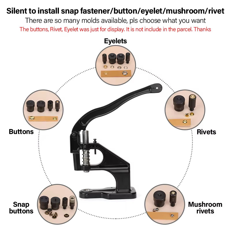 WUTA Manual Button Installation Tool Mute Punching Mushroom Rivets, Eyelet Hand Pressing (Without /With Machine) DIY Craft Tools