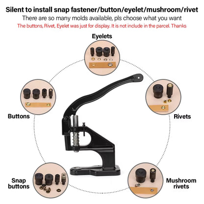 WUTA Manual Button Installation Tool Mute Punching Mushroom Rivets, Eyelet Hand Pressing (Without /With Machine) DIY Craft Tools