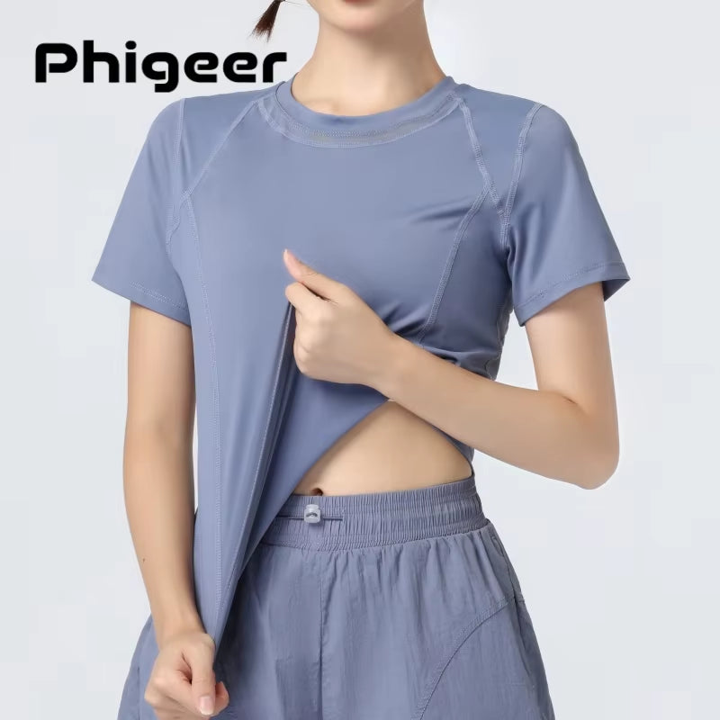 Women Workout Gym Top with Mesh Short Sleeve Seamless Athletic Shirts for Yoga Running Breathable Quick Dry Sport Tees