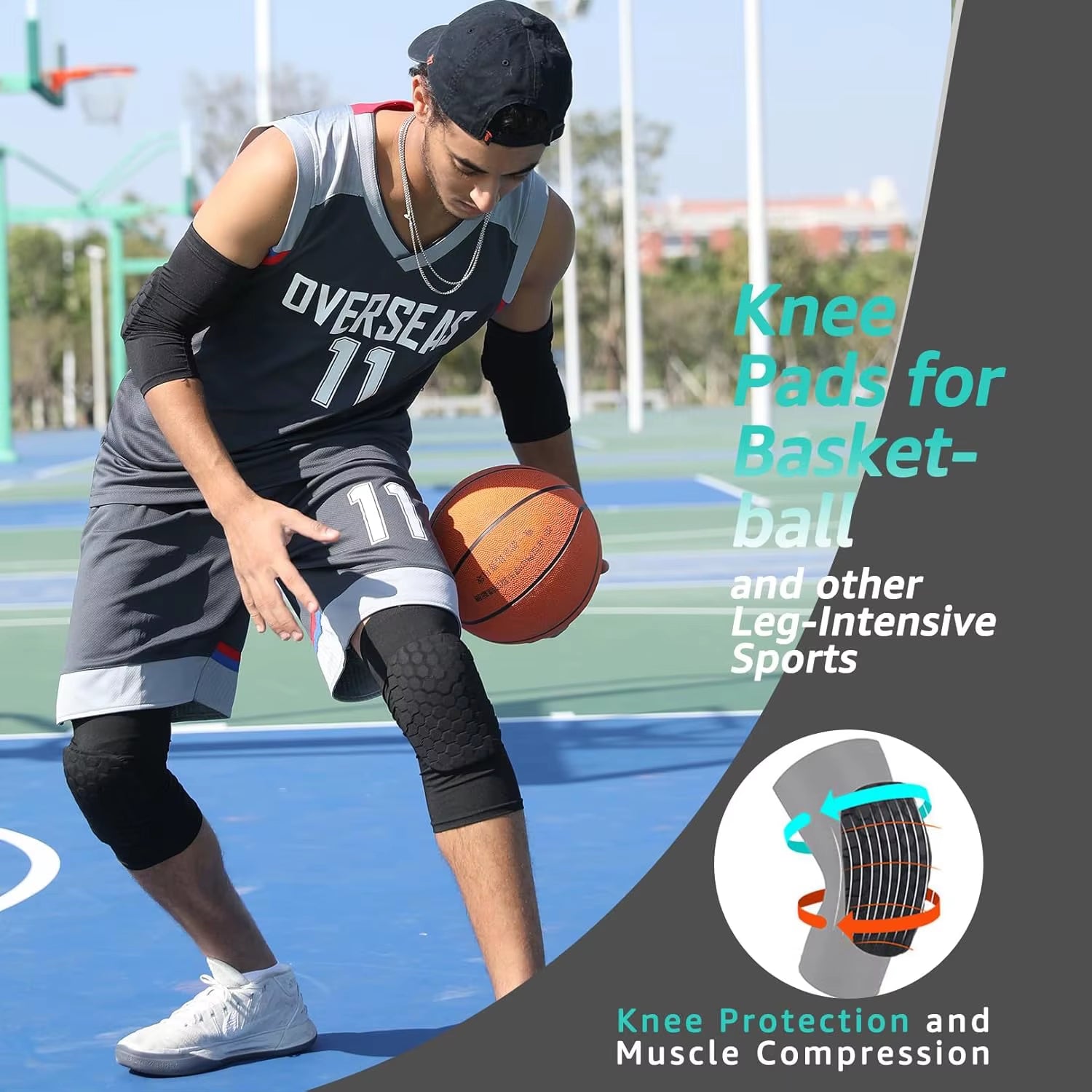 1 Pair Sports Knee Pads for Youth & Adult, Protective Compression Knee Sleeve for Basketball Volleyball Football Running Cycling