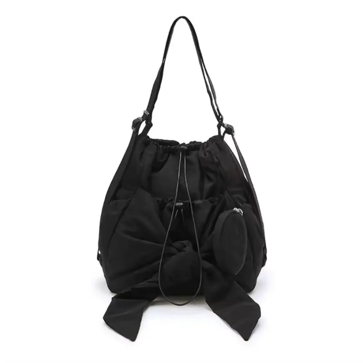 Women Bag Nylon High-Capacity Fashion Casual Backpack Bow Drawstring Shoulder Bag Handbag All-Match