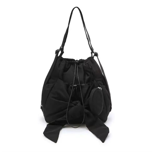 Women Bag Nylon High-Capacity Fashion Casual Backpack Bow Drawstring Shoulder Bag Handbag All-Match