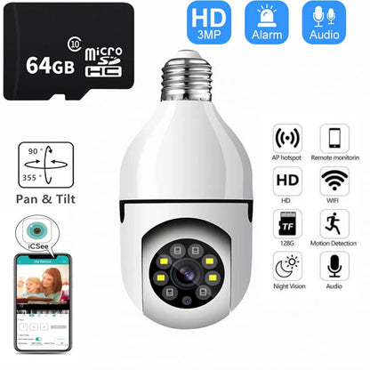 1080P Smart WIFI Wireless Full-color Light Bulb Camera 360° Panoramic E27 110-240V Home High-definition Night View Security Network Monitoring