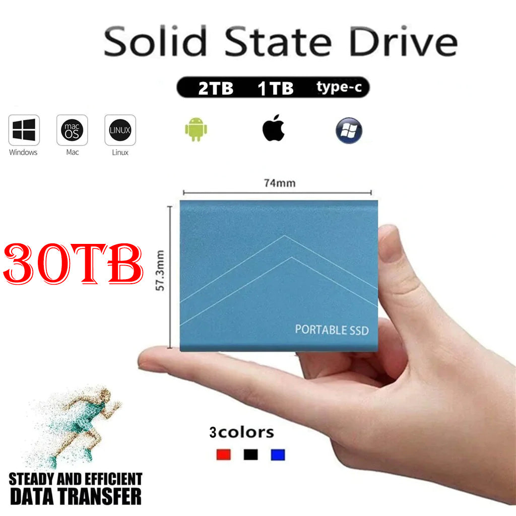SSD External Hard Drive 16TB  30TB 2TB Storage Device Hard Drive Type-C USB 3.1 Mobile Hard Drives For Laptop Microcomputer Desktop