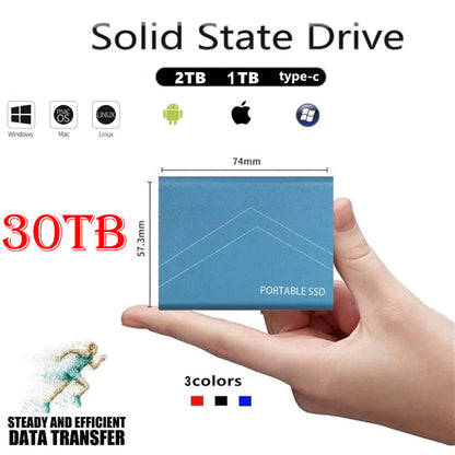 SSD External Hard Drive 16TB  30TB 2TB Storage Device Hard Drive Type-C USB 3.1 Mobile Hard Drives For Laptop Microcomputer Desktop