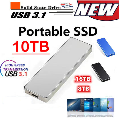 New Alloy Mini Slim SSD Hard Drive High Speed Mobile Solid State Drive 2TB 8TB 16TB Large Capacity Hard Disk External USB 3.1