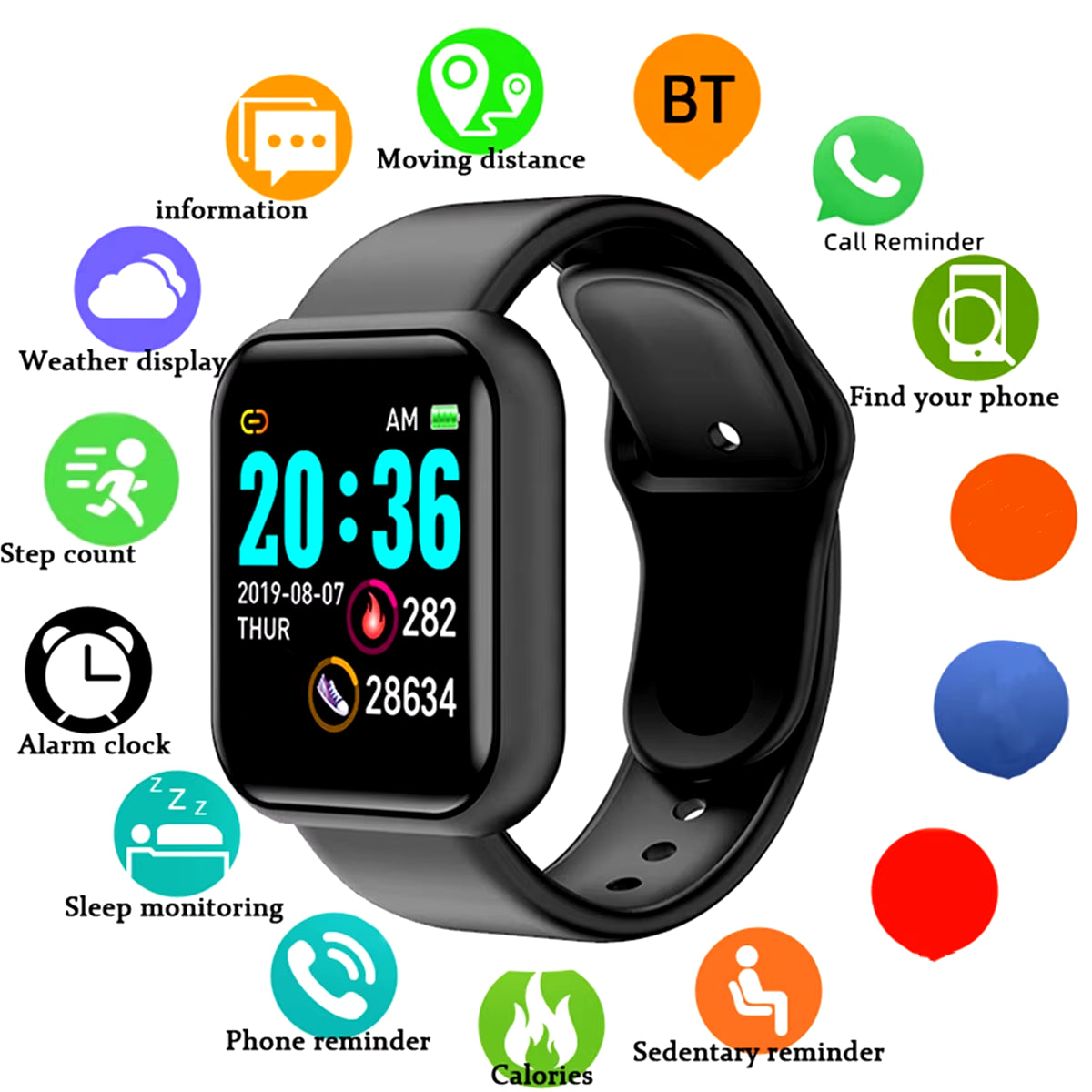 Smart Watch Sport Wristband Fitness Monitoring Track Heart Rate Call and Message Remind Men Smartwatch Woman 116 plus Clock D13