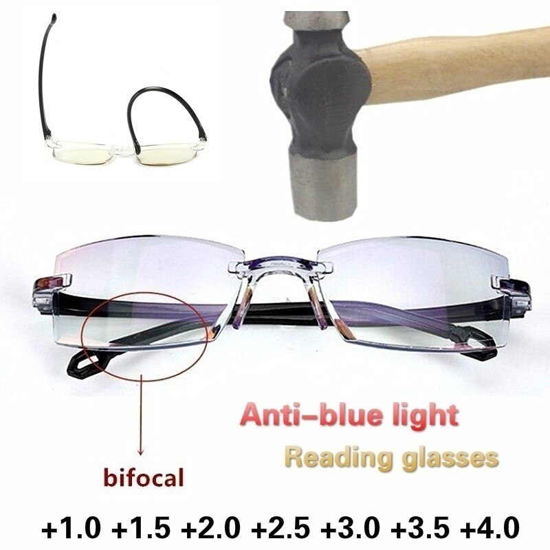 Anti-Blue Ray Progressive Far And Near Dual-Use Reading Glasses Frameless Ultra Light
