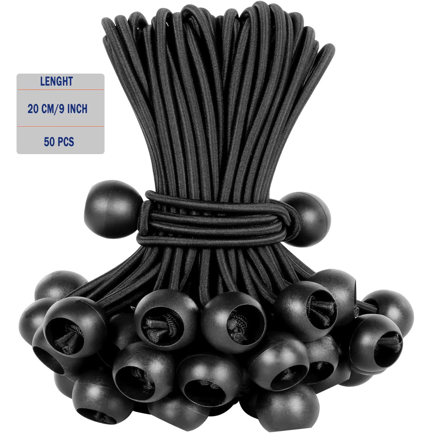 YANBIGUO 50-Pcs Bungee Balls,Black Cord for Canopy Tarp, UV Resistant,With Elastic String Canopy, Straps, Tent, Poles & Wires