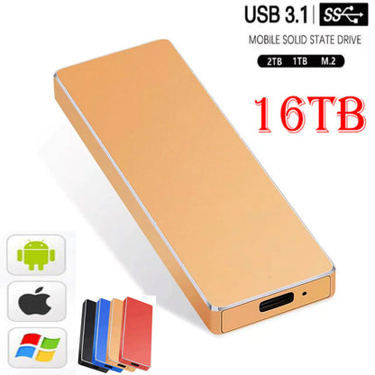 New Alloy Mini Slim SSD Hard Drive High Speed Mobile Solid State Drive 2TB 8TB 16TB Large Capacity Hard Disk External USB 3.1