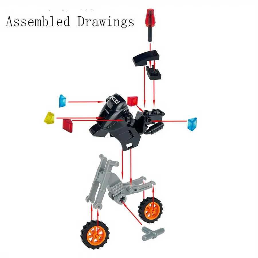 1 Pc City Police SWAT Motorcycle Model Building Blocks DIY Model Building Blocks Bricks Children'S Toys 6+