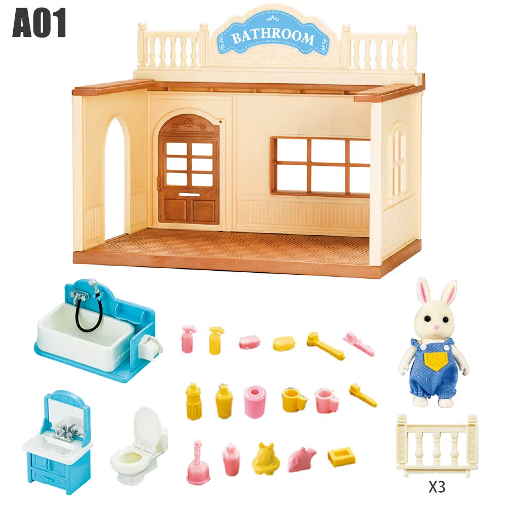 1/12 Dollhouse Furniture Family House Villa Simulate Forest Rabbit Animal Family Miniature Scene Toy Display Furniture Toy Gift
